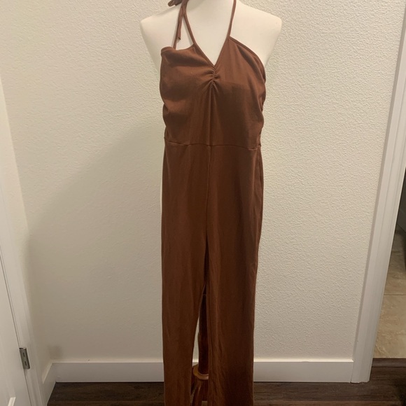Aerie Brown Halter Jumpsuit with Wide-Leg Silhouette - Picture 1 of 4